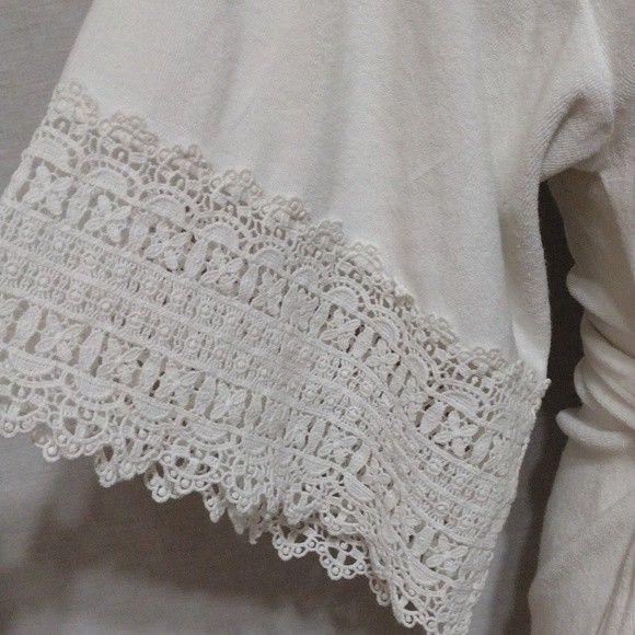 Betsey Johnson Terry Cloth Embroidered Print Crochet Trim Kimono Sleeves Robe M - Picture 6 of 13